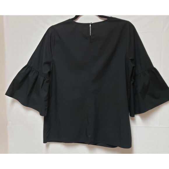 a.n.a Women’s Black Cotton Formal Top White Pearl Accents, Bell Sleeve Sz M NWOT - Picture 2 of 8
